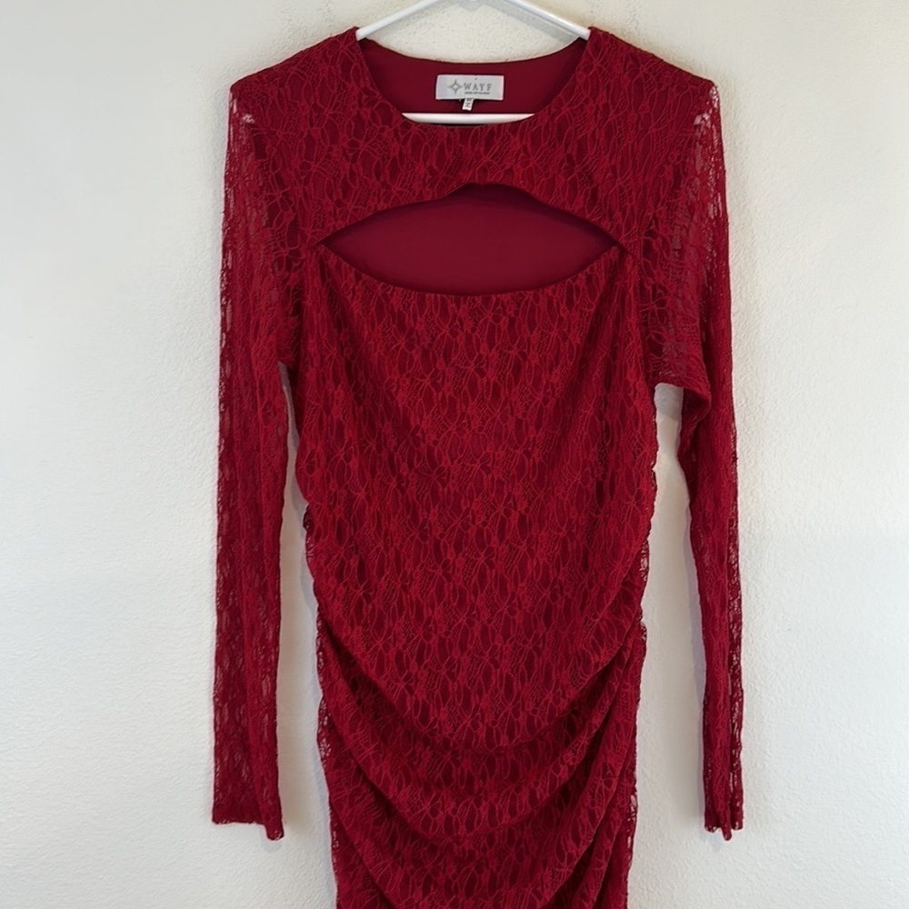 WAYF Lace Ruched Long Sleeve Maxi Dress